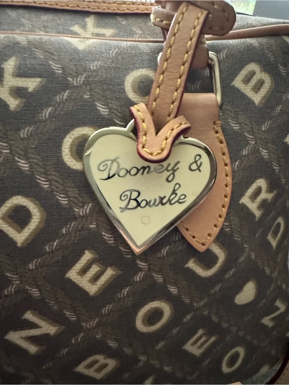 New -Dooney & Bourke Samuela Small Suitcase Satchel Crossbody Brown Monogram EUC